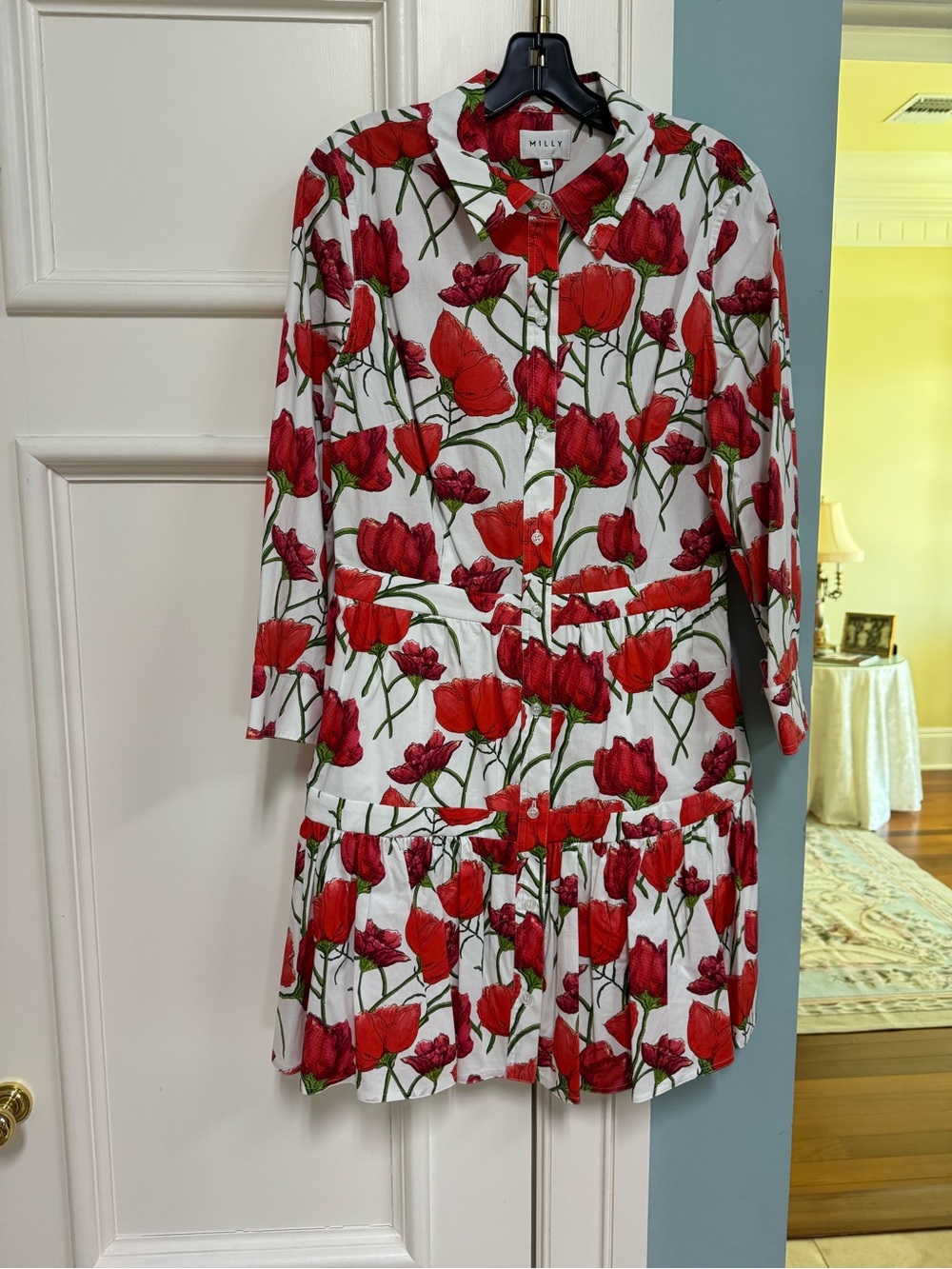 Milly Red Peonia Print Poplin Shirt Dress Sz. 10
NWT
